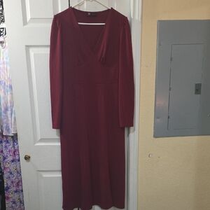 Long Sleeve V-Neck Burgundy Women’s Dress